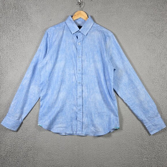 Robert Graham Shirt Mens Size Large Cloud Blue Tailored Fit Linen Blend Summer - Picture 1 of 14